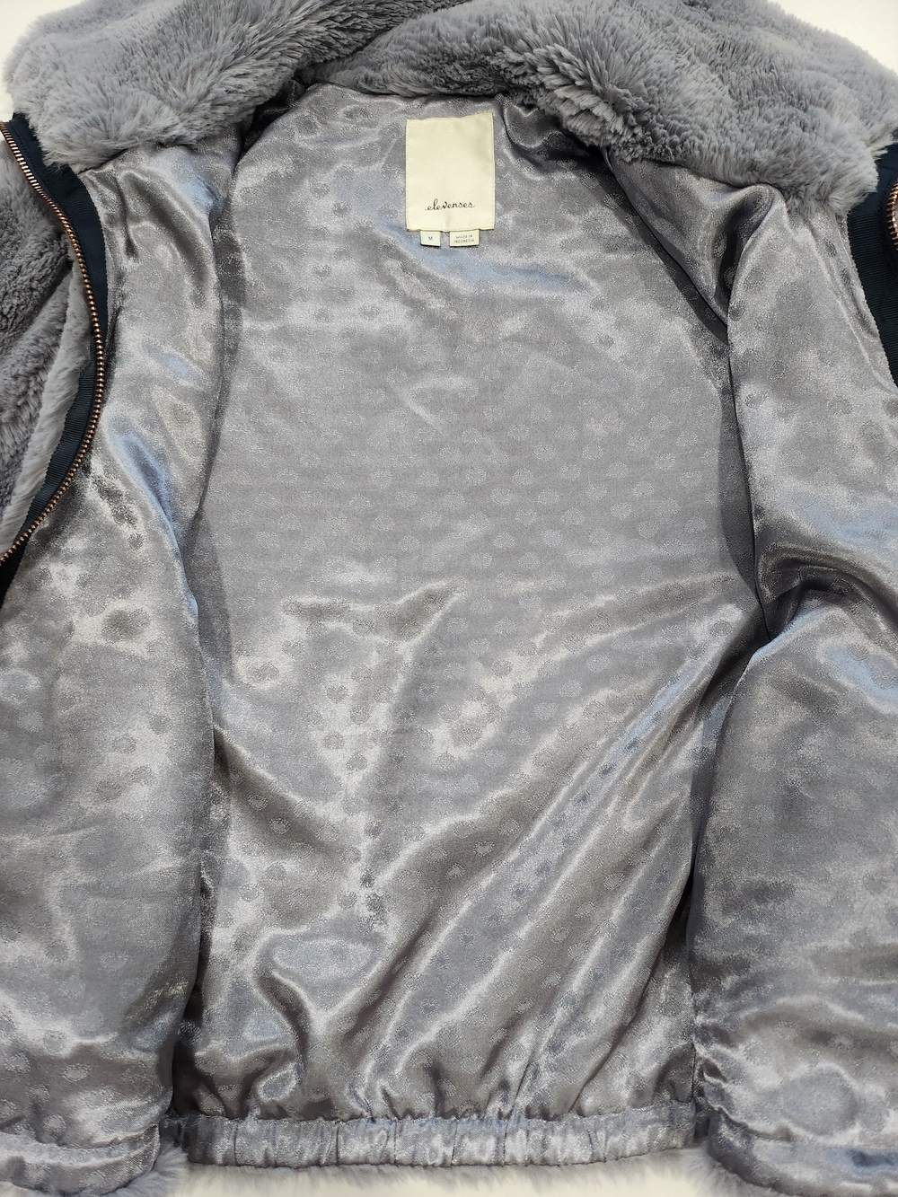 Anthropologie Elevenses Blue Gray Faux Fur Zip Up Teddy Jacket Plush Medium - Picture 8 of 14